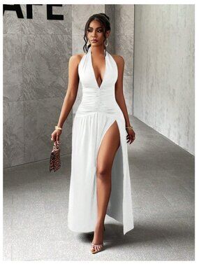 Women's NEW Slaydiva Medium 6 White Party Cruise Halter  Stretch Bodycon Dress